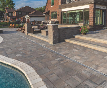 Pool deck and patio using Molina® products from Brampton Brick